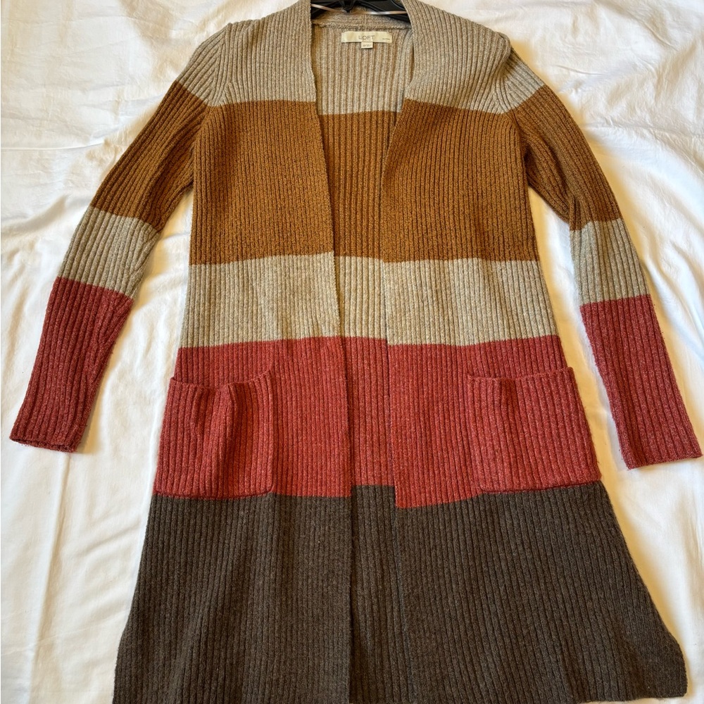 Loft Striped Long Cardigan Sweater